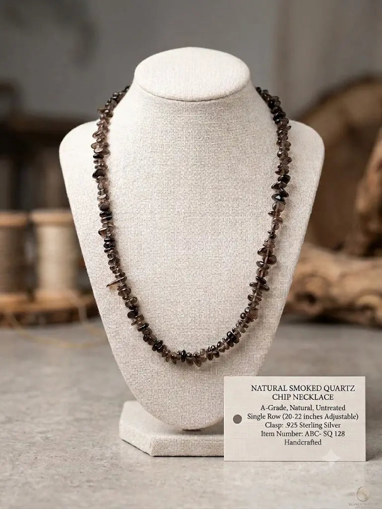 NATURAL SMOKED QUARTZ CHIP NECKLACE, A-Grade, Natural, Untreated, Length 20-22 inches (Adjustable), ABC-SQ-128